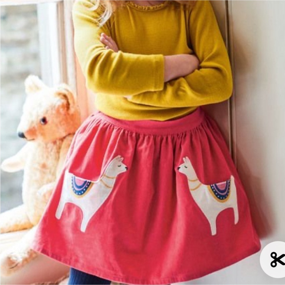 Mini Boden Pink Corduroy Llama Skirt 3-4Y